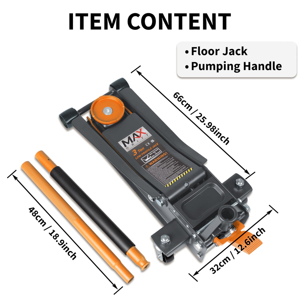3-Ton Low-Profile Dual Pistons Steel Floor Jack G34122