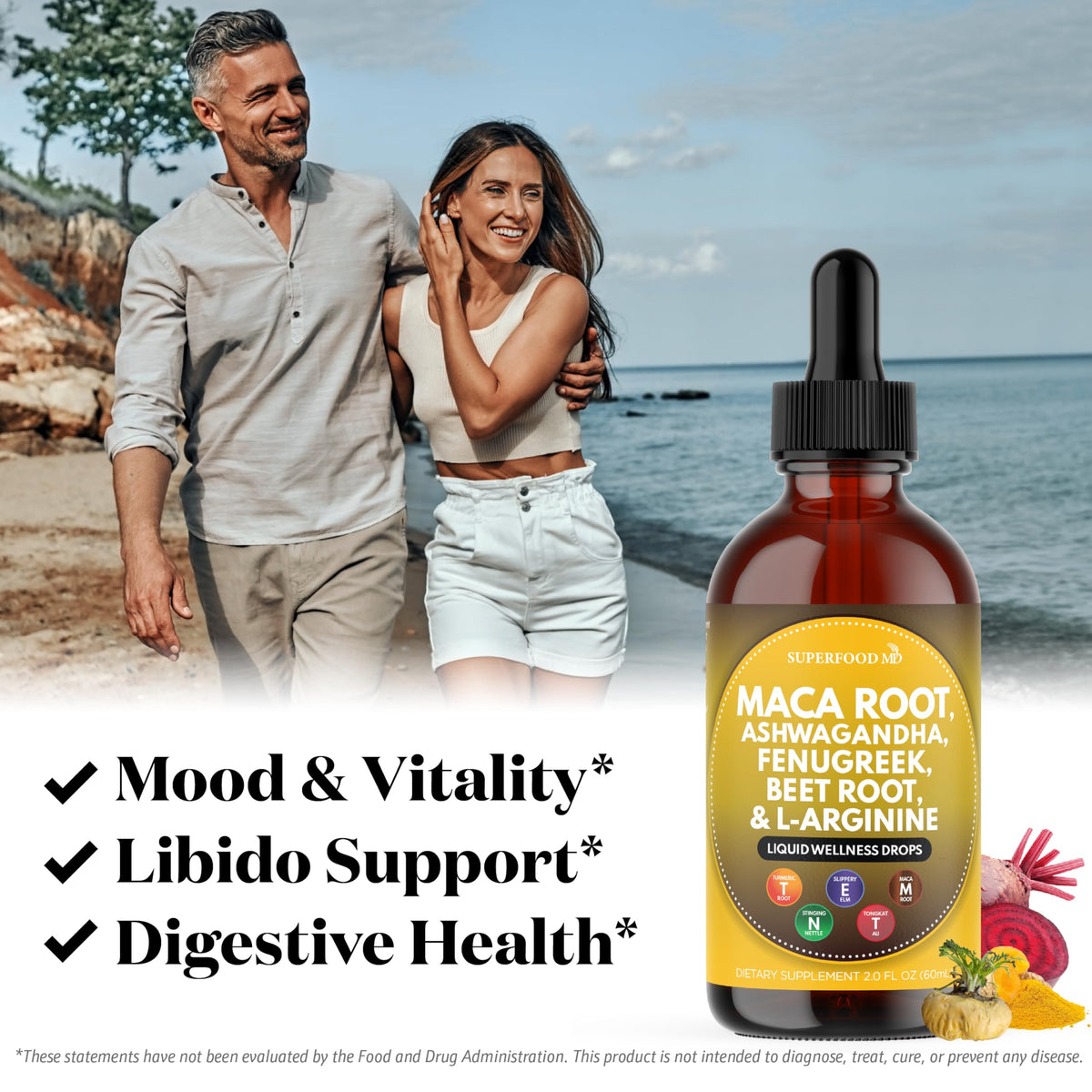 Maca Root Liquid Drops with Ashwagandha, Nettle, Fenugreek, Beet Root and L-Arginine 8 Oz A643206