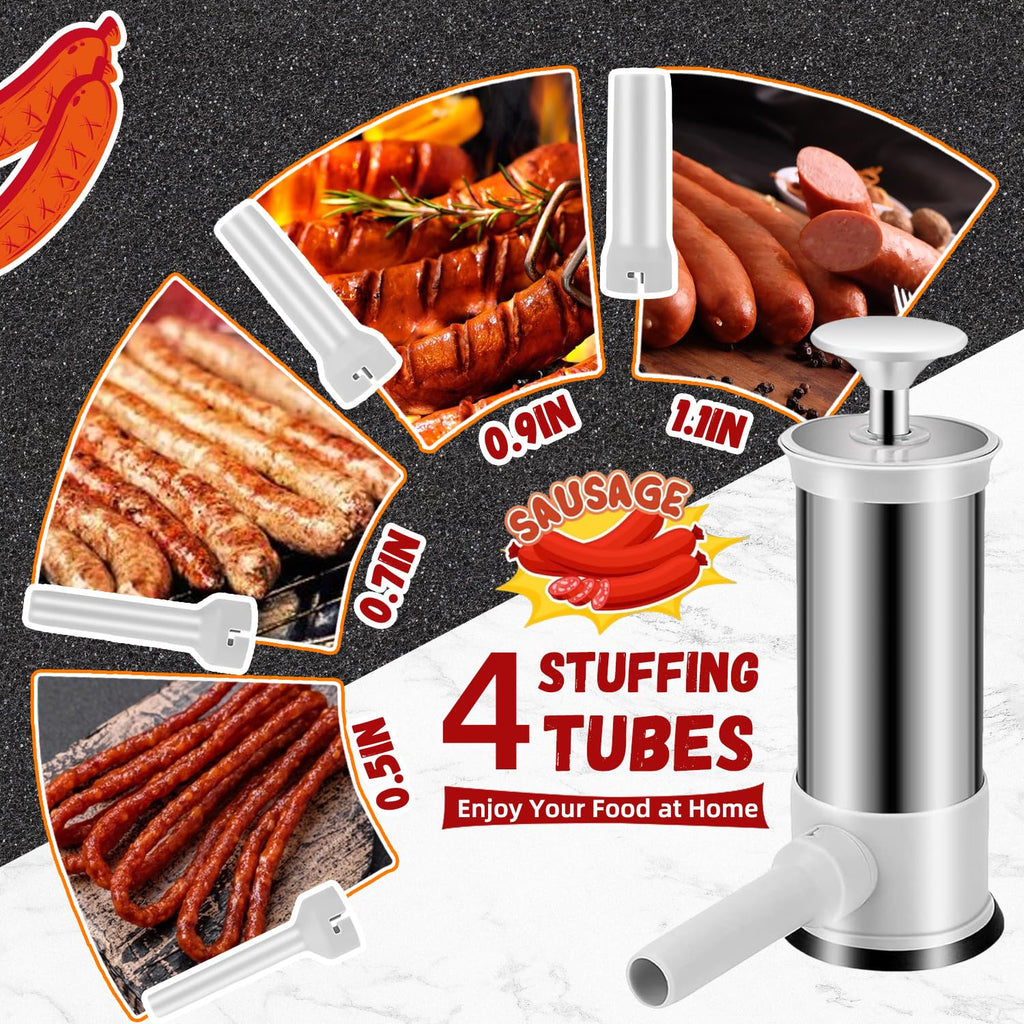 2.2lb Stainless Steel Sausage Stuffer with 4 Stuffing Tubes X20213