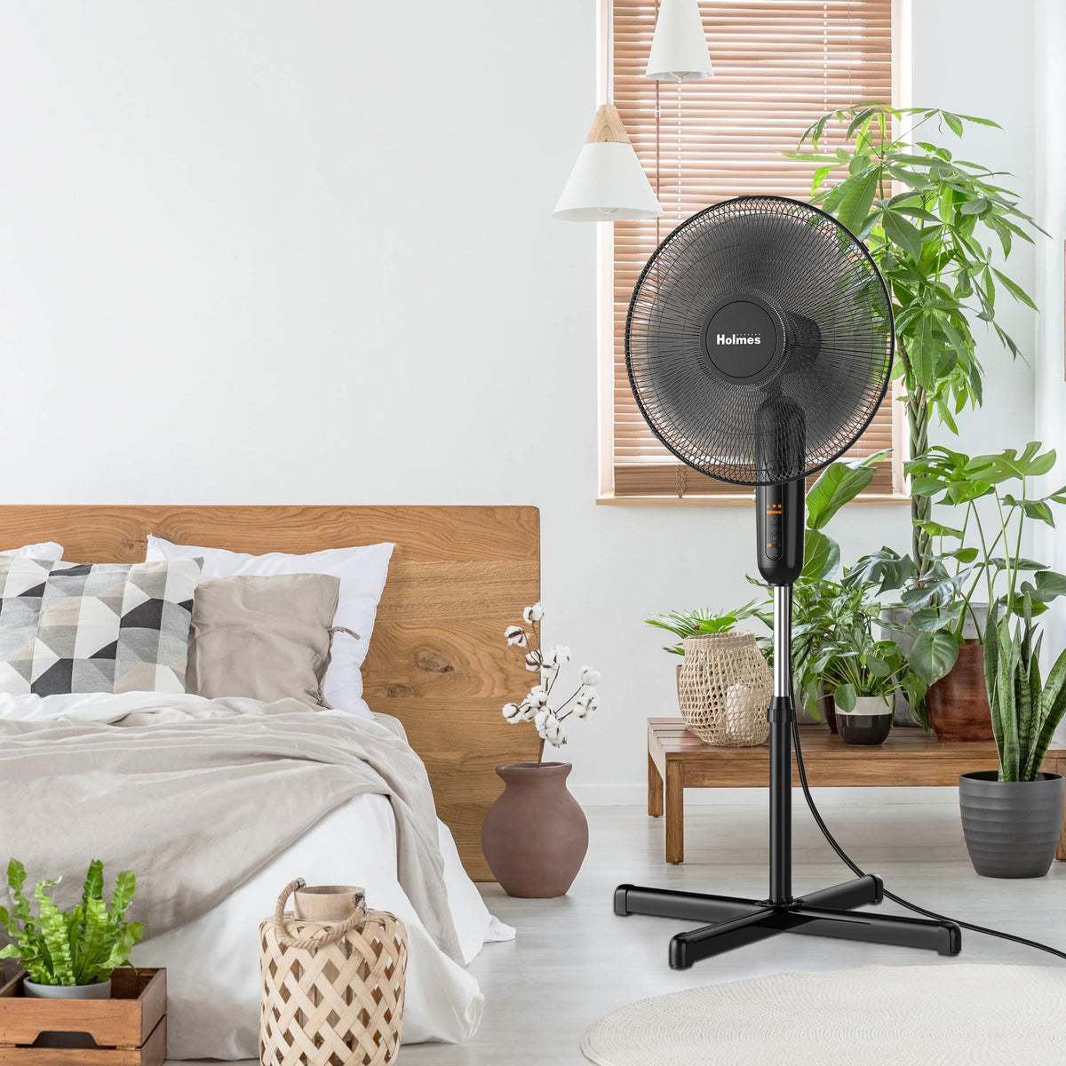16" Digital Stand Fan, 80° Oscillation, 3 Speeds, Remote Control, Black E492005