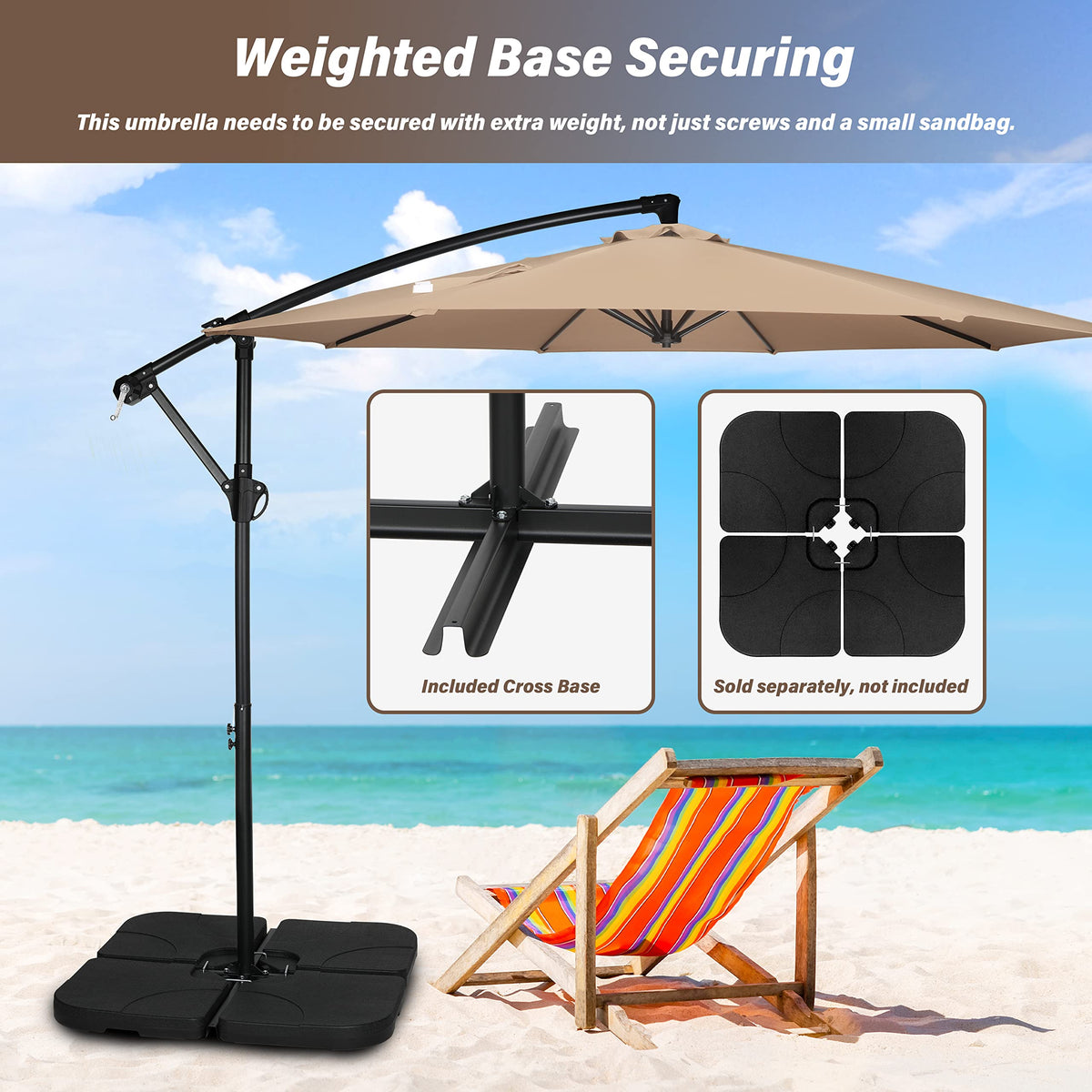 9.8ft Blue Offset Cantilever Patio Umbrella with Crank & Cross Base P503437
