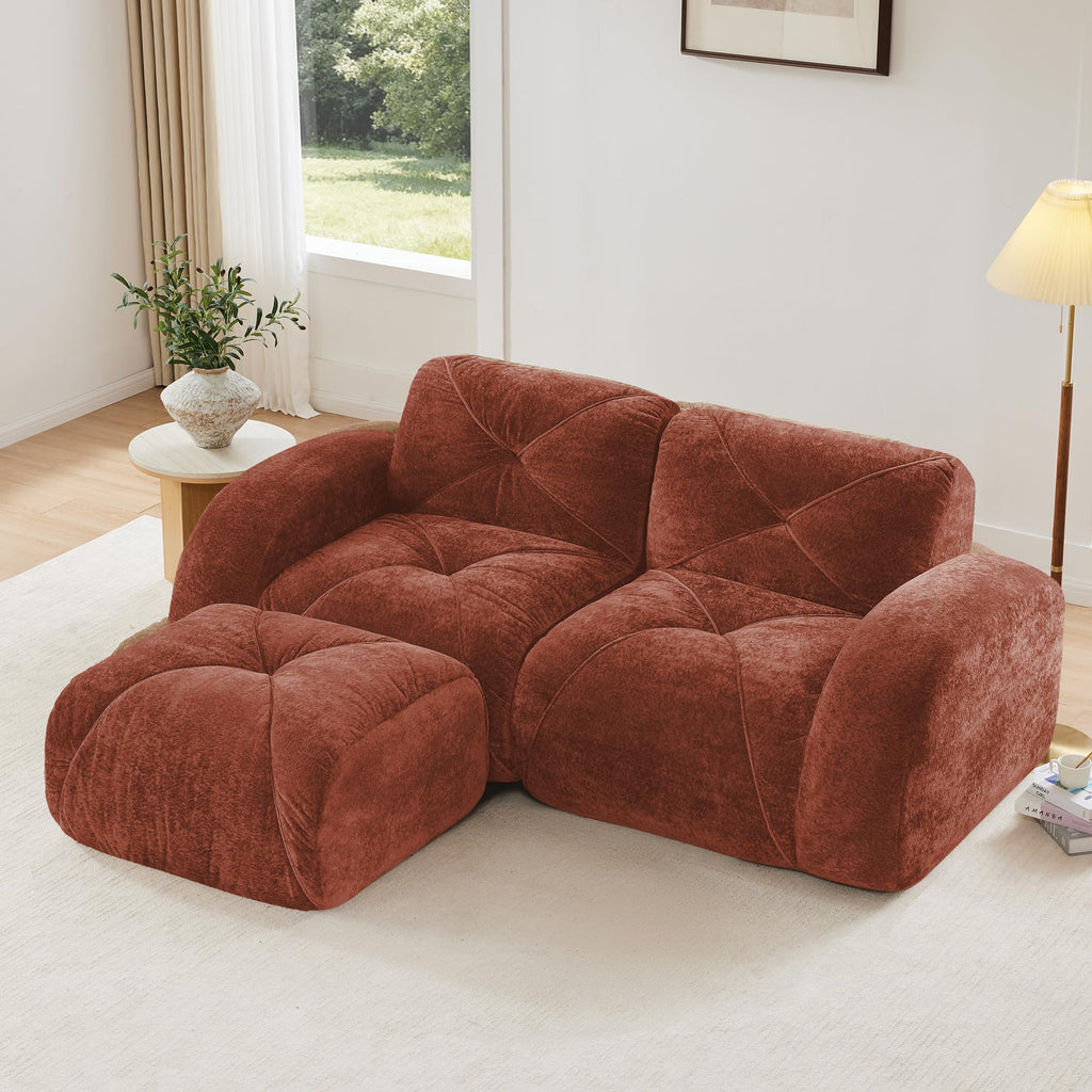 L-Shaped Velvet Sofa with Ottoman W504
