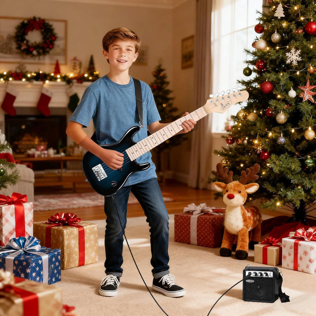 30 inch Kids Electric Guitar with 5w Amp, Gig Bag, Strap, Cable, Strings and Picks, Blue V83535