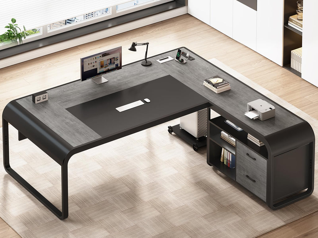 61" Grey L Shaped Desk with Drawer P665937