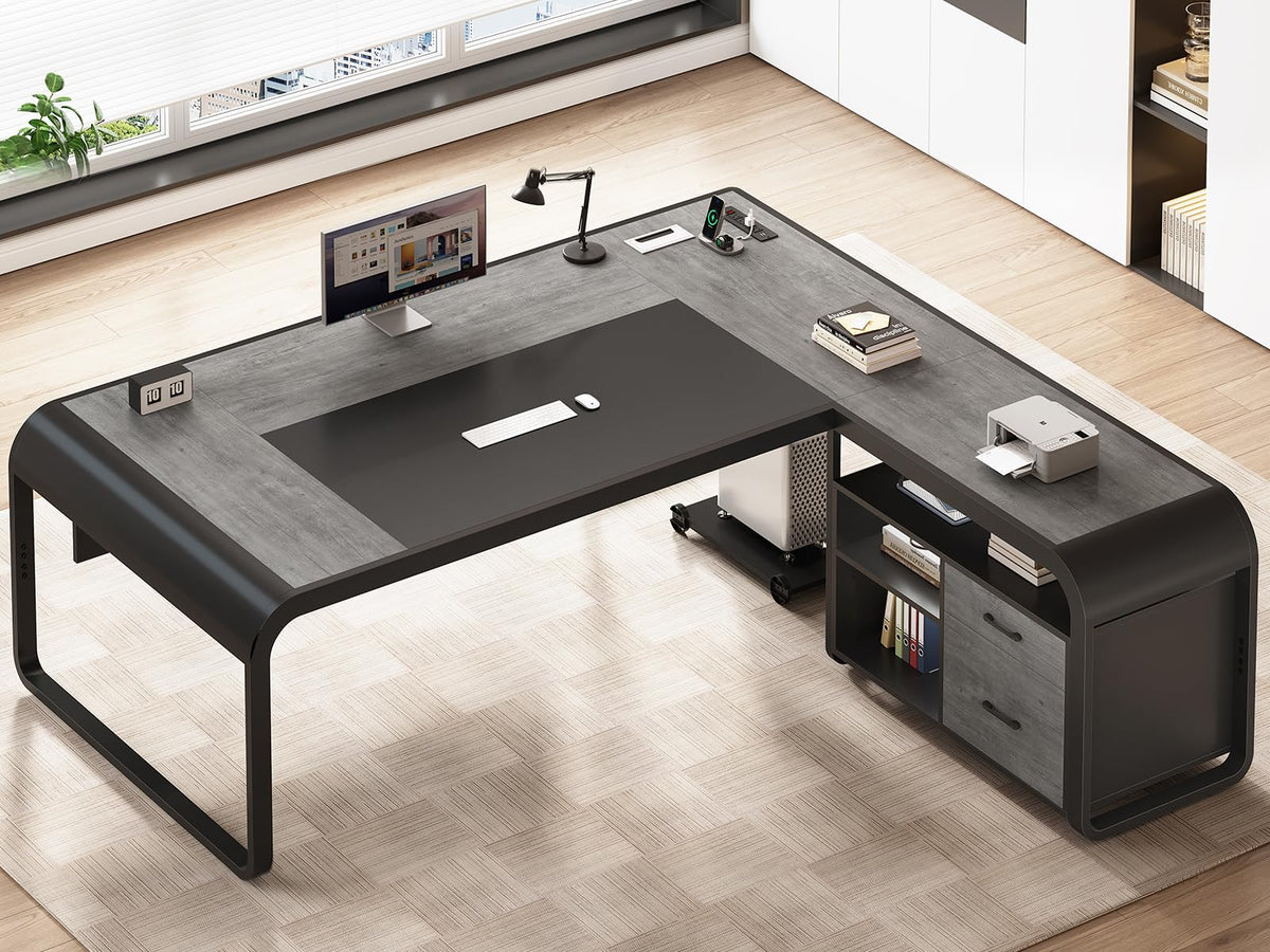 61" Grey L Shaped Desk with Drawer P665937