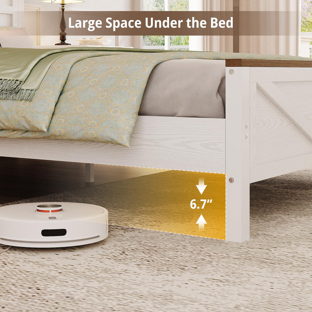 White Full Bed Frame with LED Lights & Charging Station D5104
