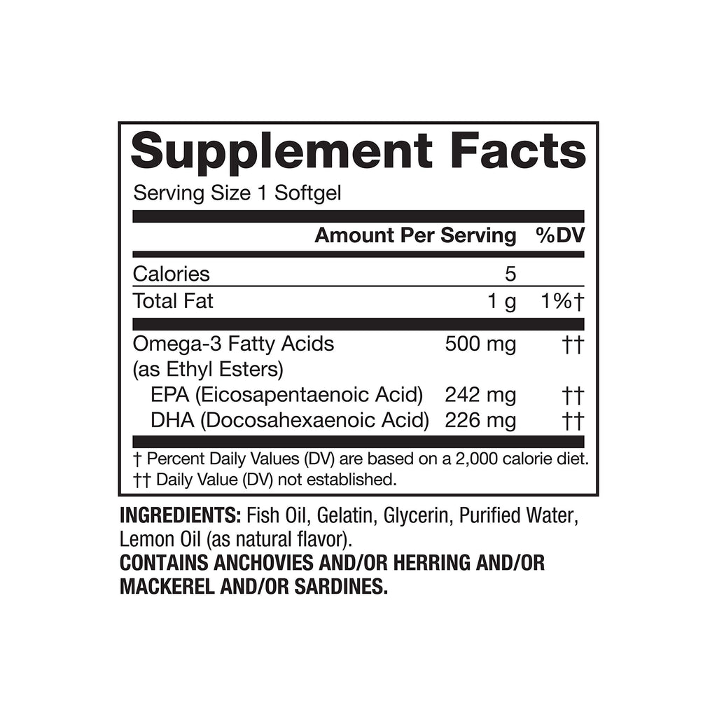 Omega-3 500 mg Fish Oil Lemon 120 Softgels V100