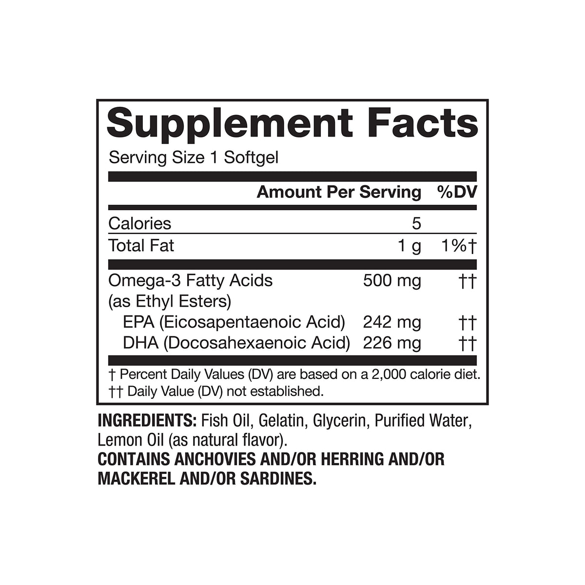 Omega-3 500 mg Fish Oil Lemon 120 Softgels V100