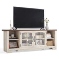 Farmhouse Wood TV Stand for 65 Inch TV with Glass Door Storage Cabinet N129