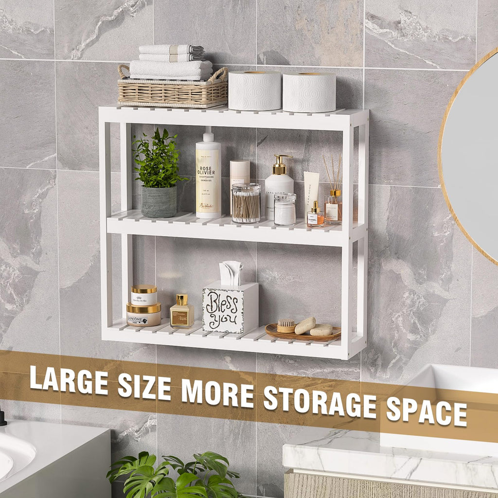 White 3 Tier Bamboo Bathroom Shelves U25453