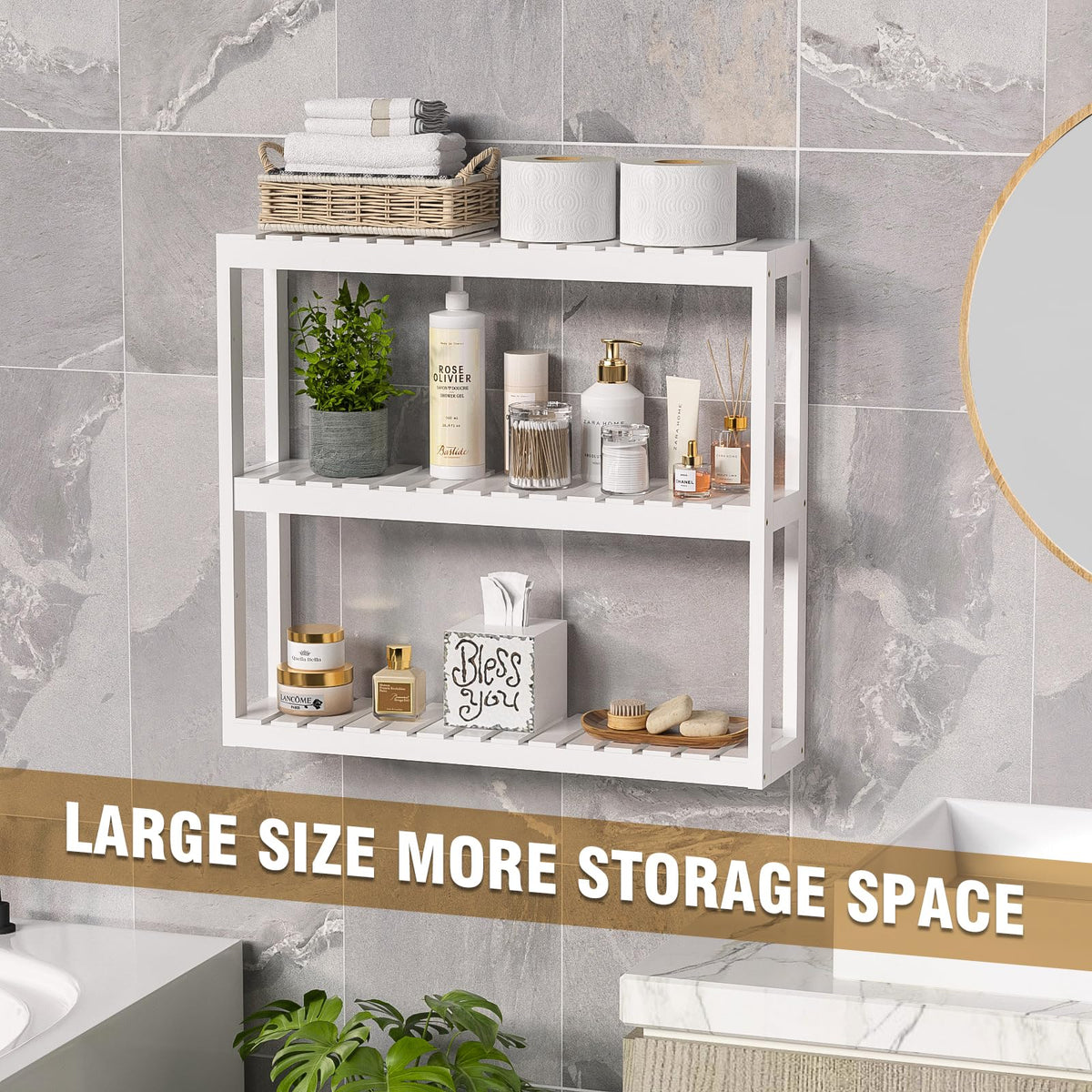 White 3 Tier Bamboo Bathroom Shelves U25453