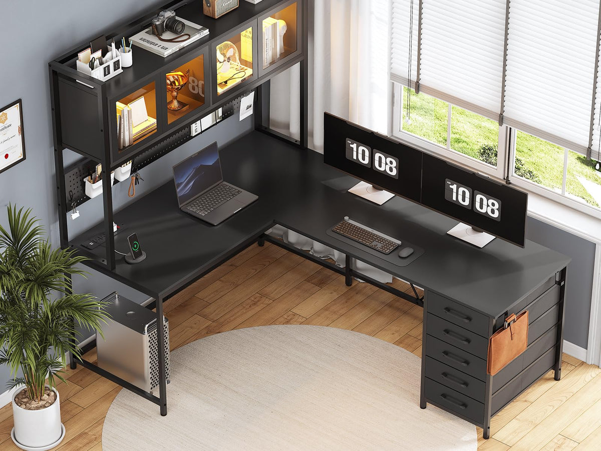 L Shaped Gaming Corner Desk with Drawers I718