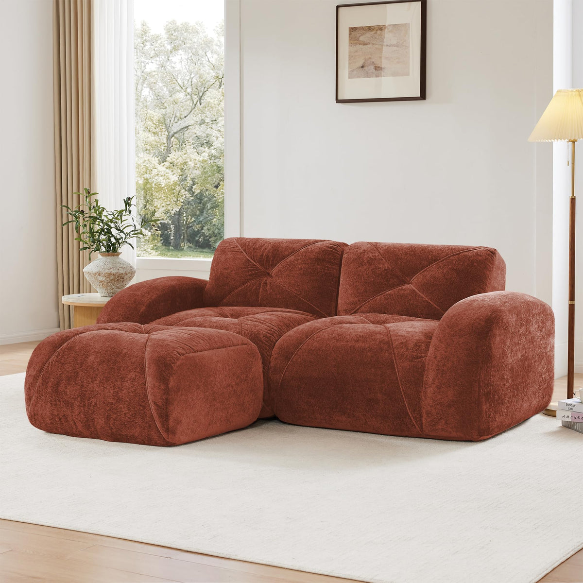 L-Shaped Velvet Sofa with Ottoman W504