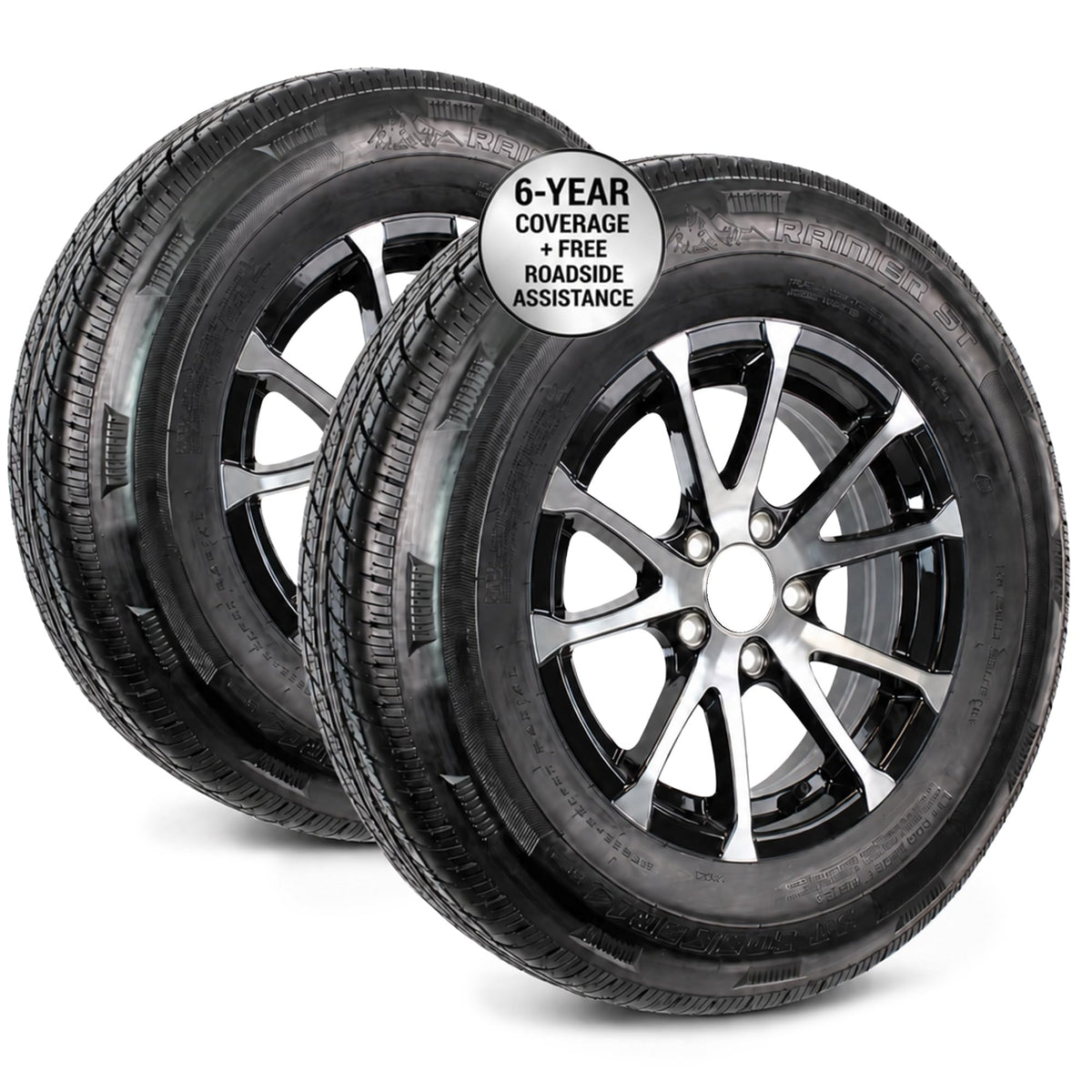 2-Pack Radial Trailer Tire Rim Assembly ST205/75R15 5 Lug Black O780