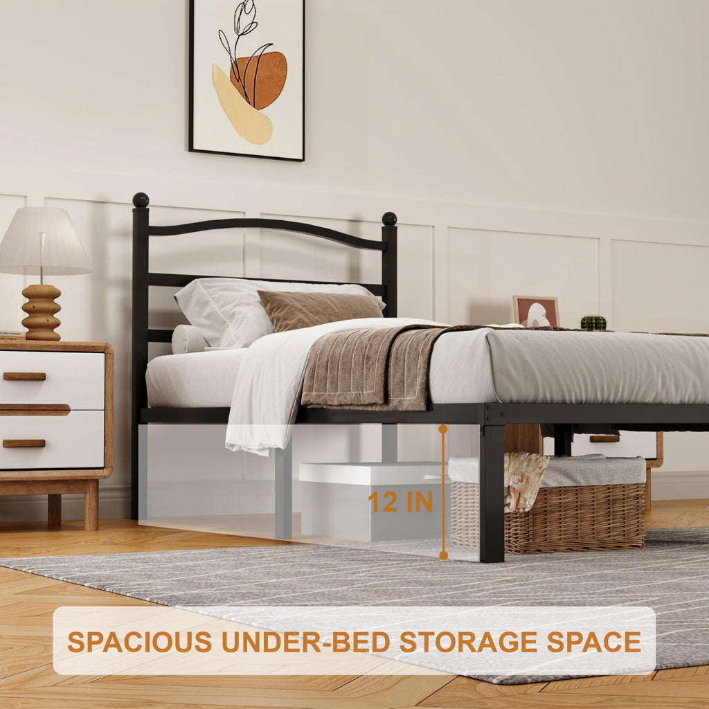 14 Inch Twin Size Metal Platform Bed Frame with Headboard N819363
