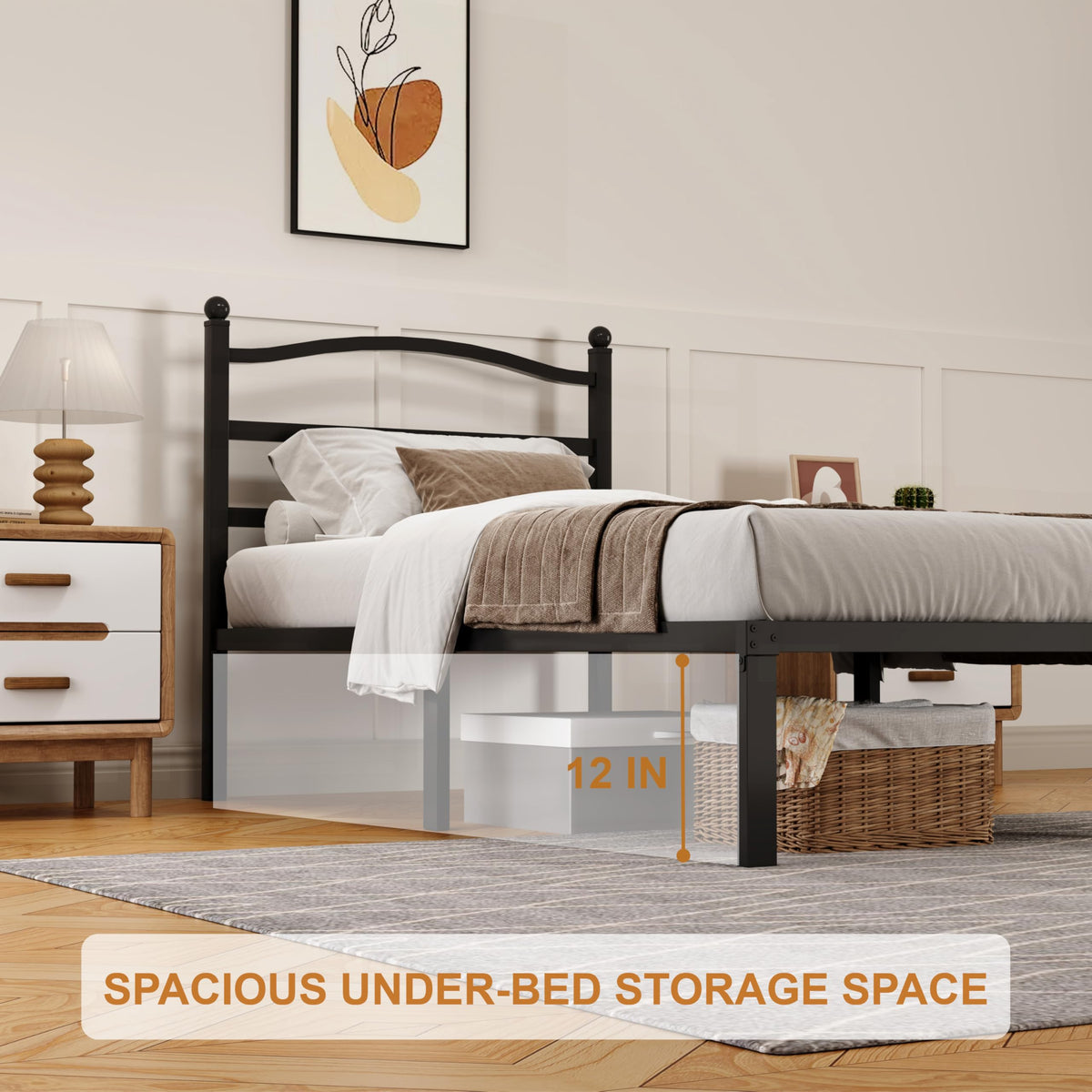 14 Inch Twin Size Metal Platform Bed Frame with Headboard N819363