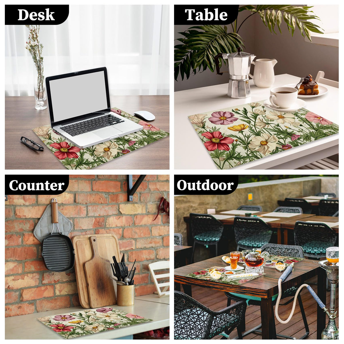 Floral Linen Placemats Set of 4 V393457
