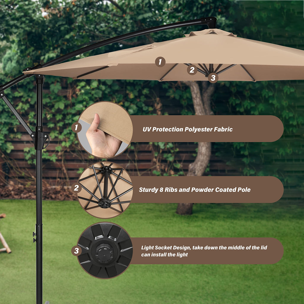 9.8ft Blue Offset Cantilever Patio Umbrella with Crank & Cross Base P503437