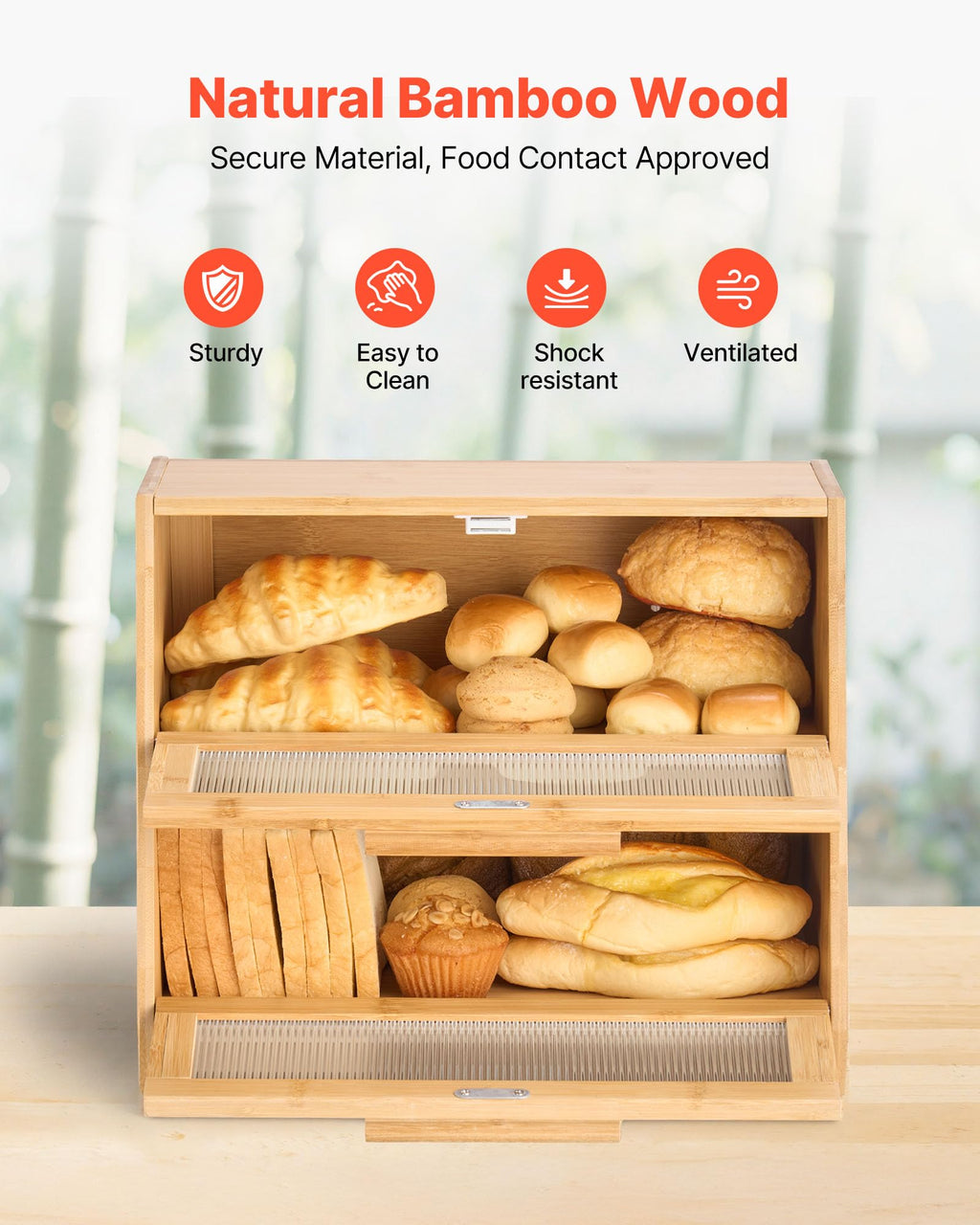 Large Capacity Bamboo Bread Box B534927