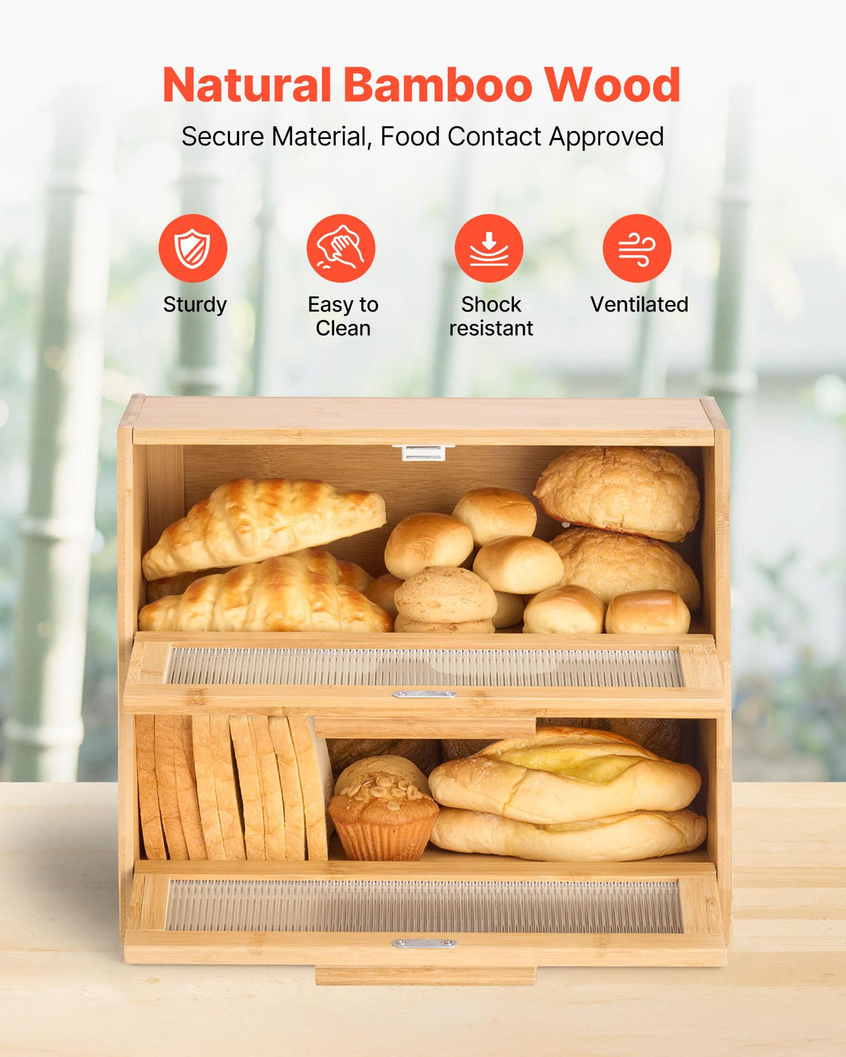 Large Capacity Bamboo Bread Box B534927