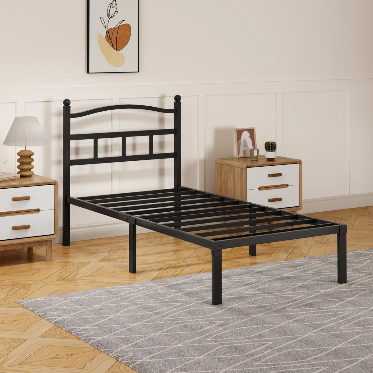 14 Inch Twin Size Metal Platform Bed Frame with Headboard N819363