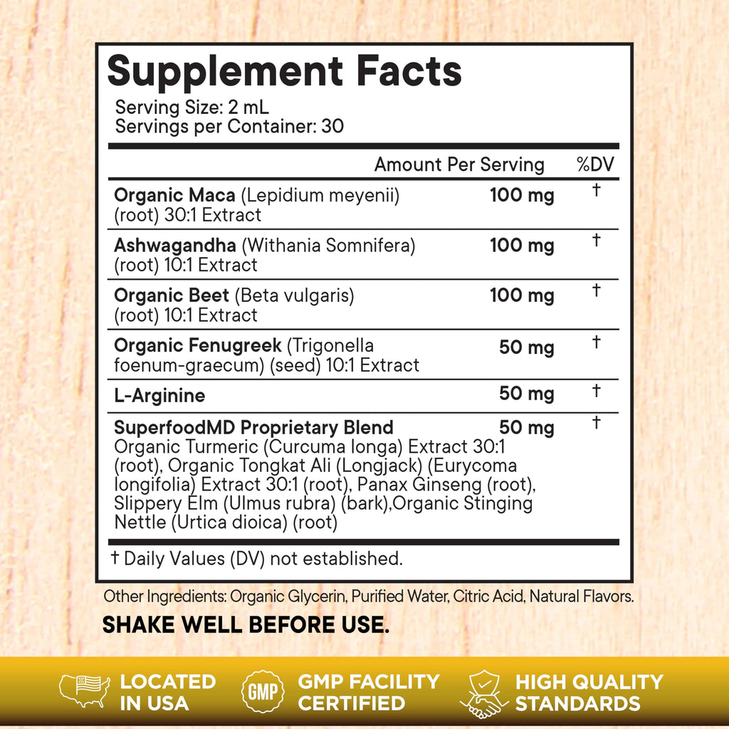 Maca Root Liquid Drops with Ashwagandha, Nettle, Fenugreek, Beet Root and L-Arginine 8 Oz A643206