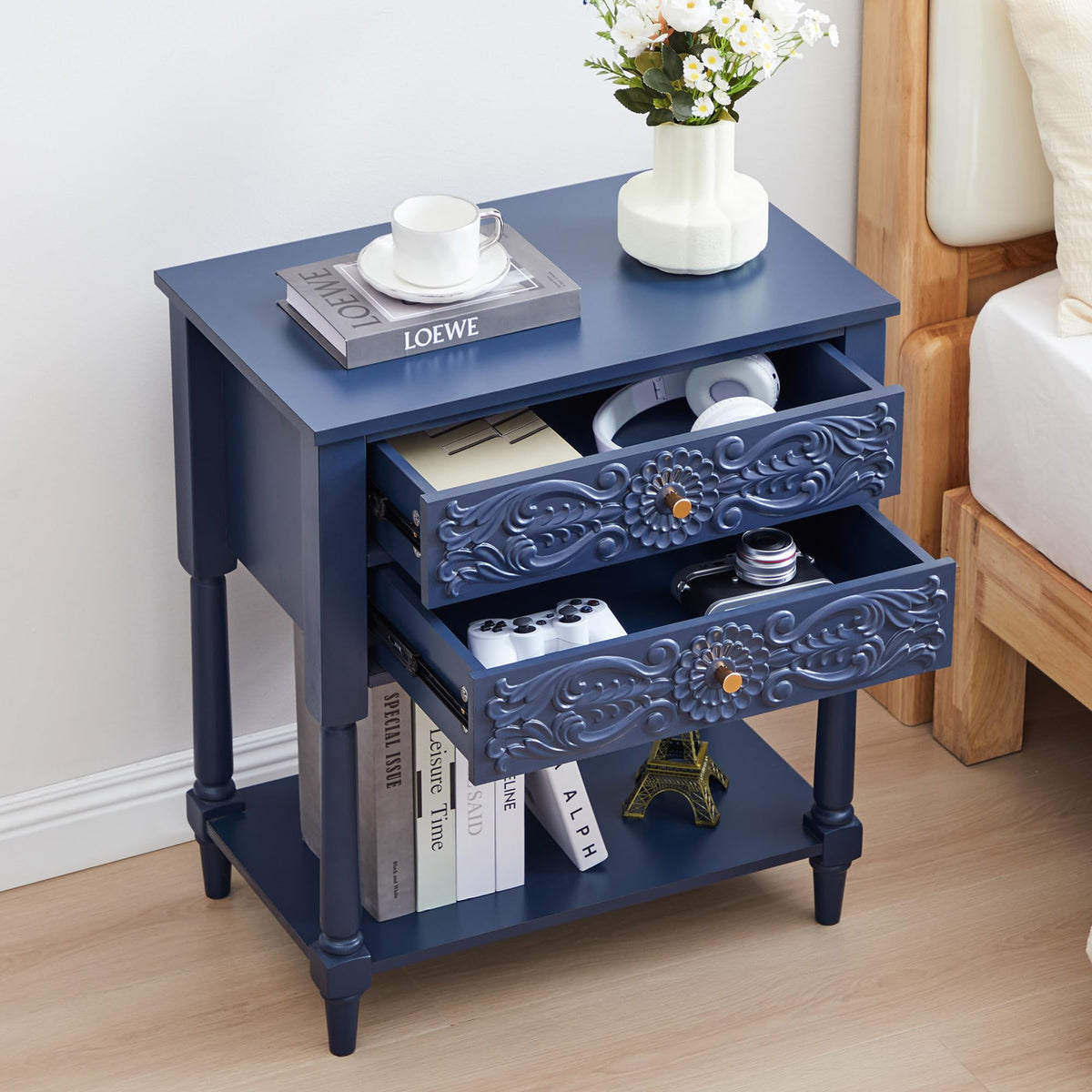 Farmhouse Bedside Table with 2 Drawers D21910