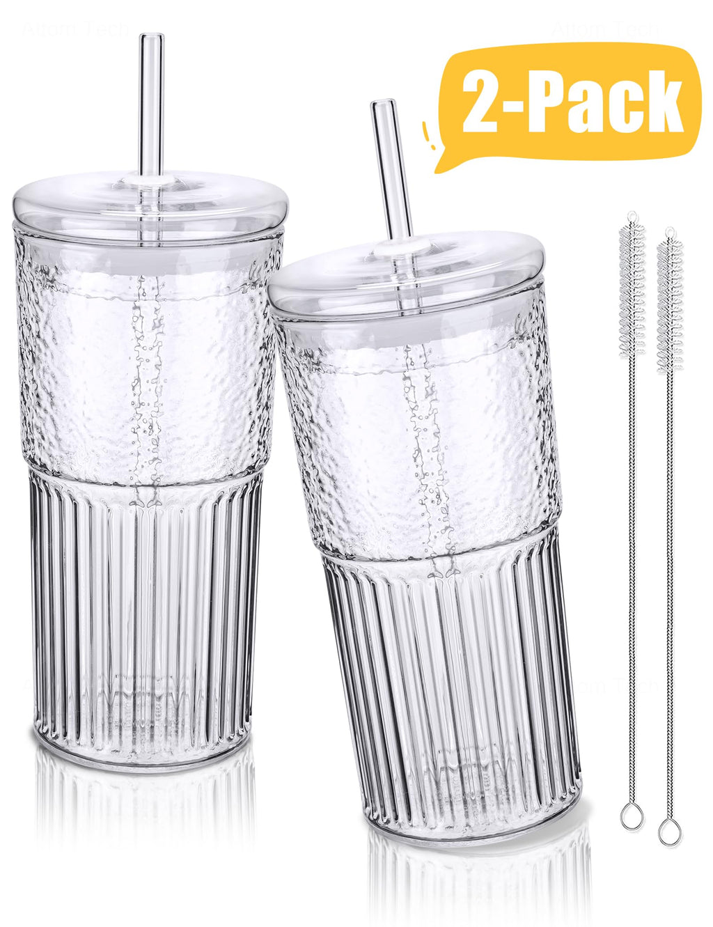 High Borosilicate Glass Tumbler Cup with Lid and Straw, 22oz Clear 2 Pack G87529