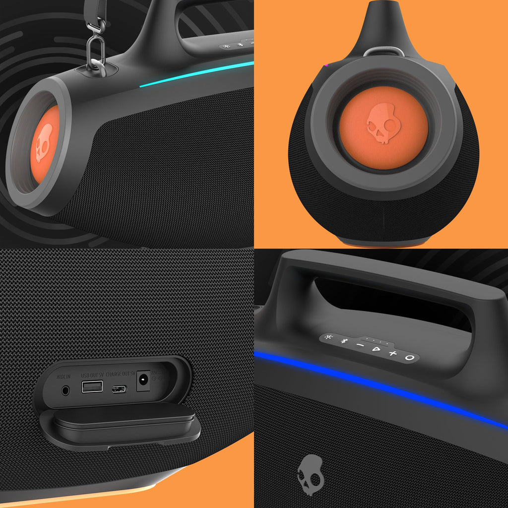 Water-Resistant Wireless Portable Bluetooth Boombox Speaker with LED Lightshow R7358