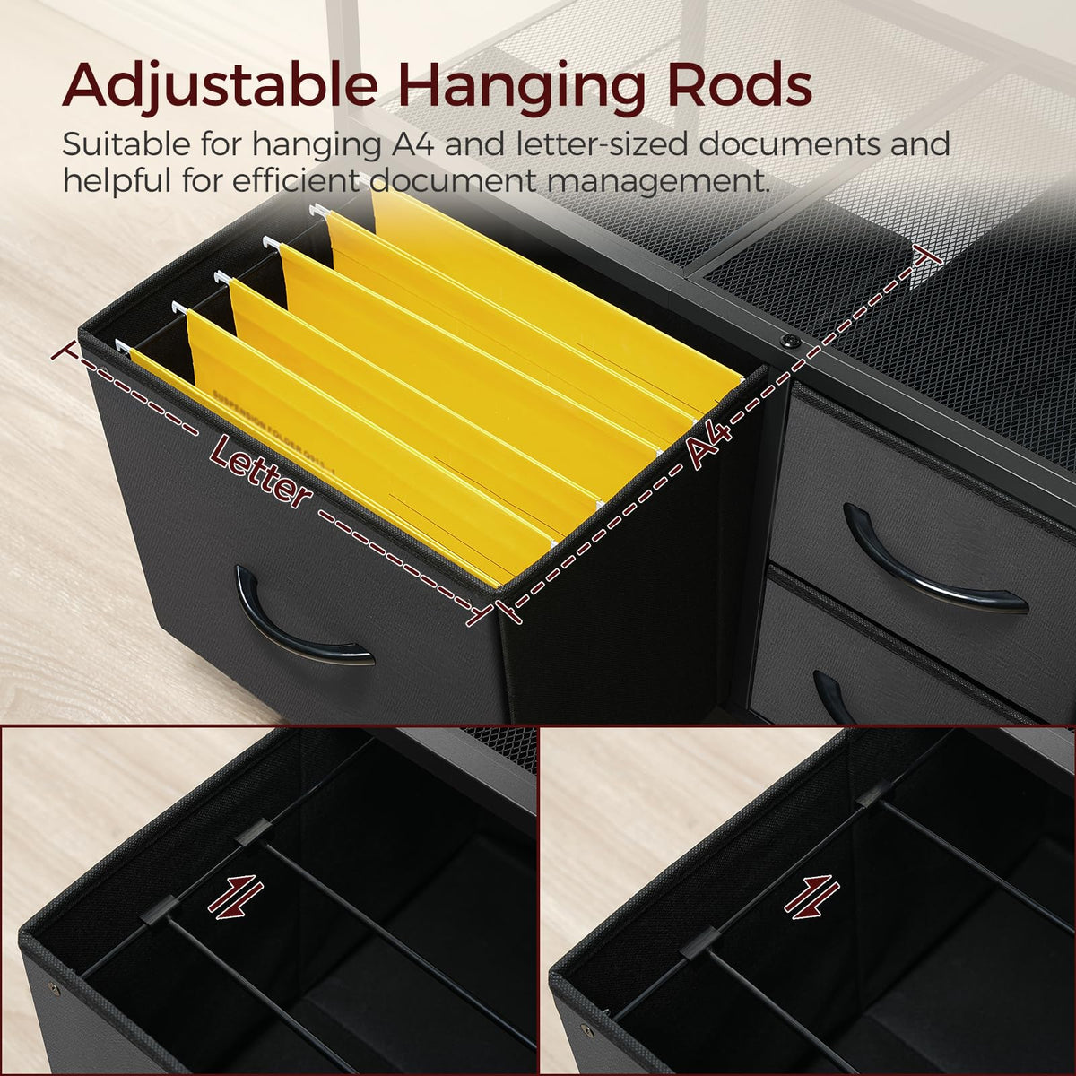 Black 3 Drawer File Cabinet with Charging Station U68356