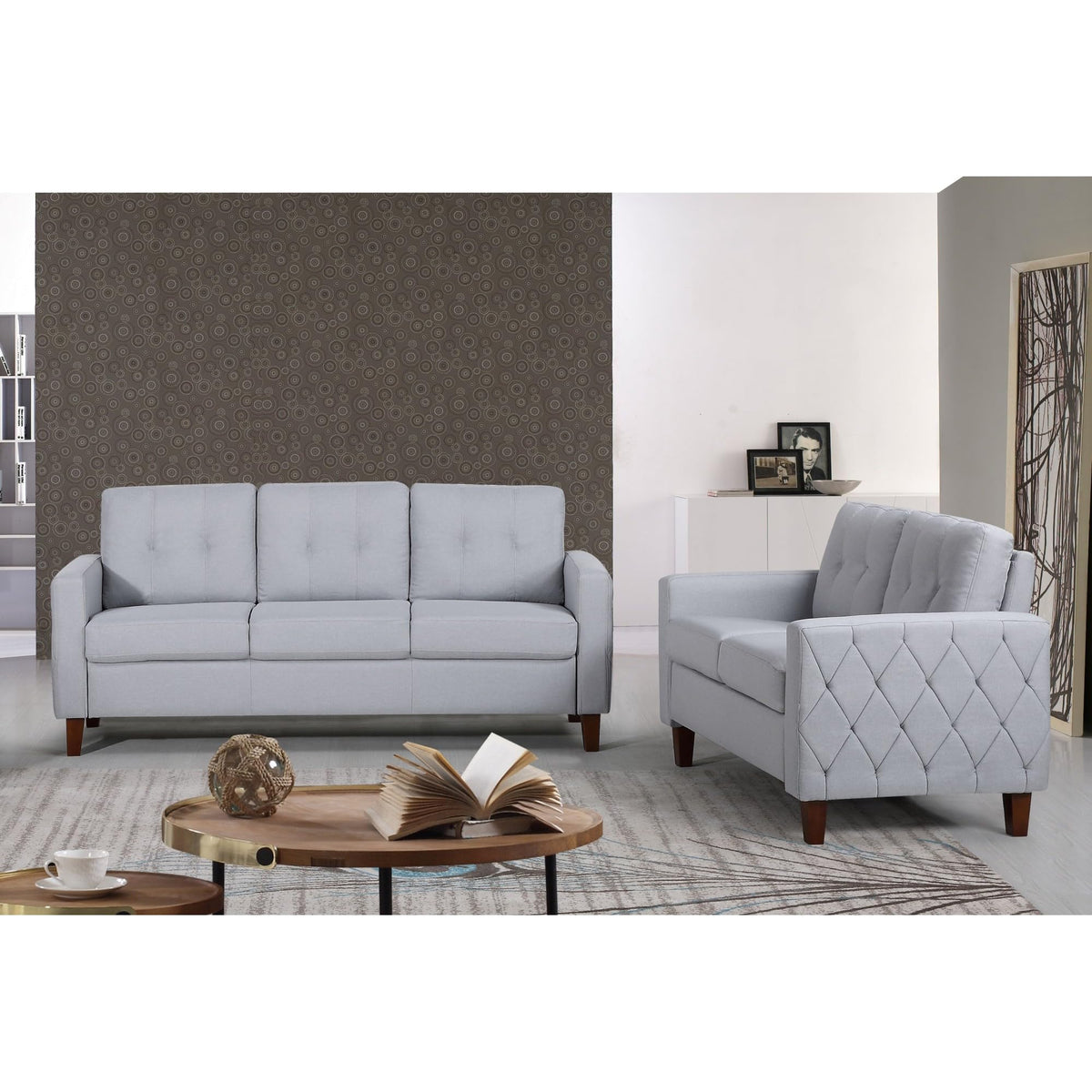 Light Gray Tufted Upholstered Loveseat F36998