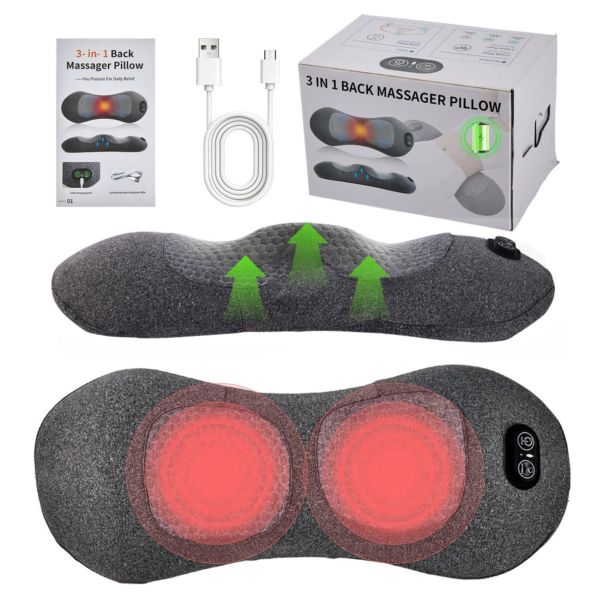 Back Massager with Heat, Vibration, Airbag Stretch J979