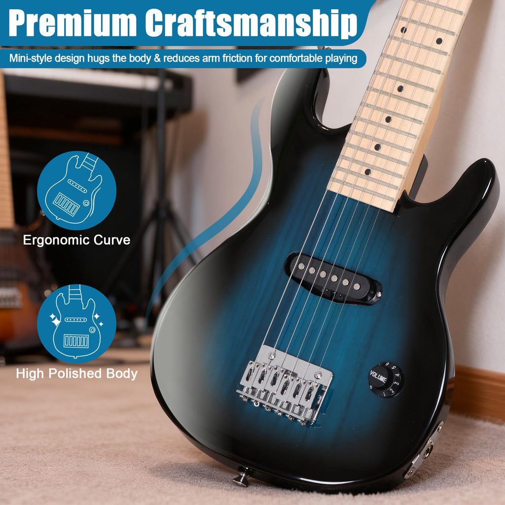 30 inch Kids Electric Guitar with 5w Amp, Gig Bag, Strap, Cable, Strings and Picks, Blue V83535