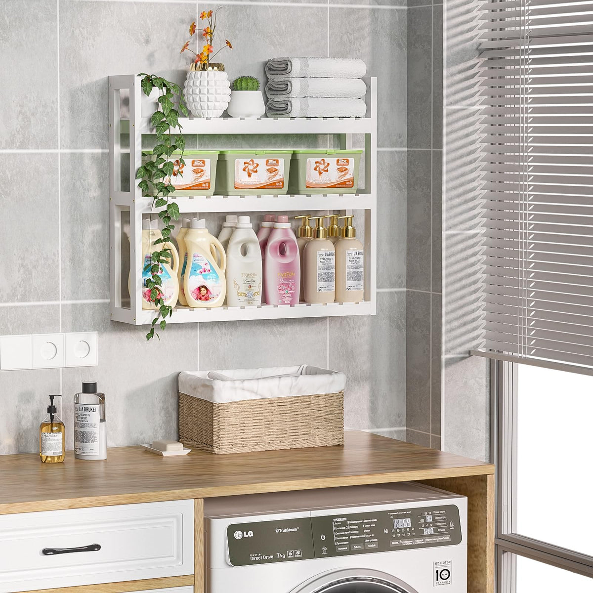 White 3 Tier Bamboo Bathroom Shelves U25453
