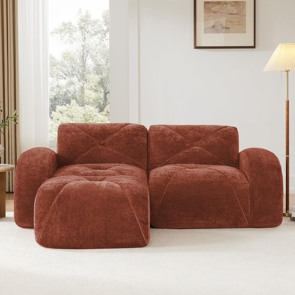 L-Shaped Velvet Sofa with Ottoman W504