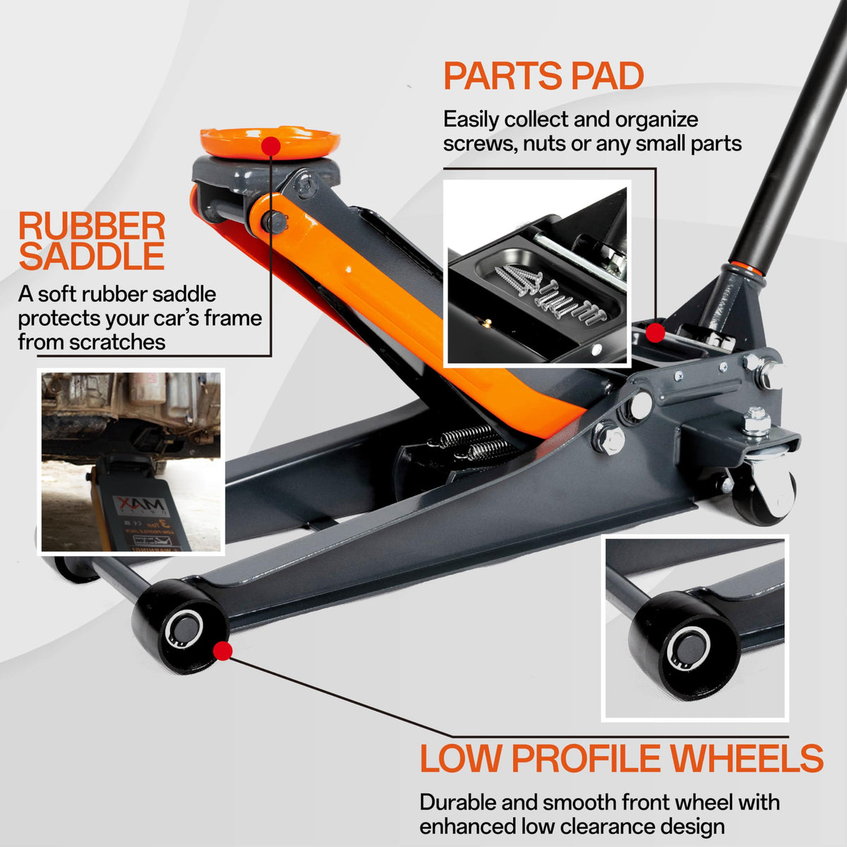 3-Ton Low-Profile Dual Pistons Steel Floor Jack G34122