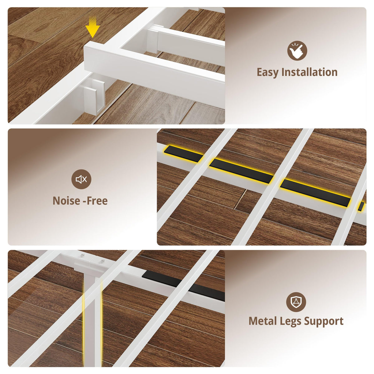 White Full Bed Frame with LED Lights & Charging Station D5104
