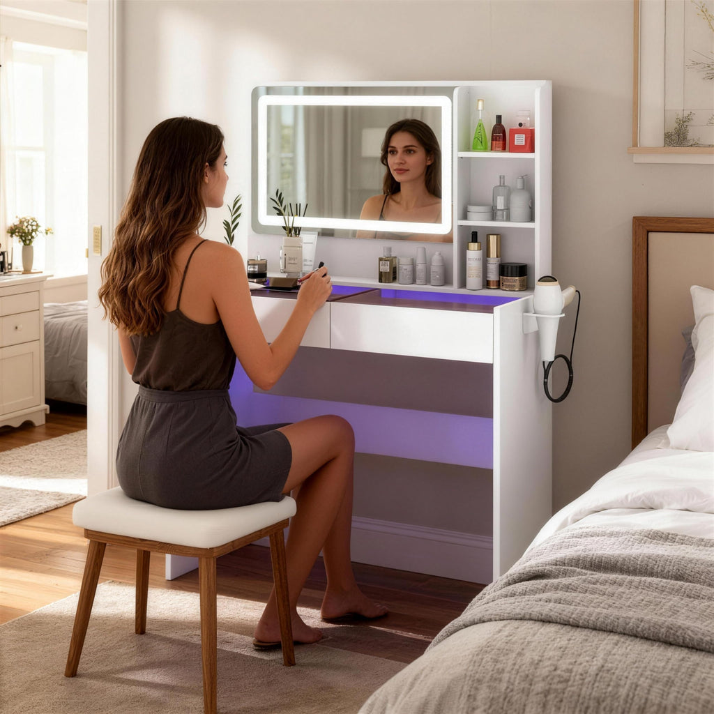 White Makeup Vanity Desk with LED Mirror Y767