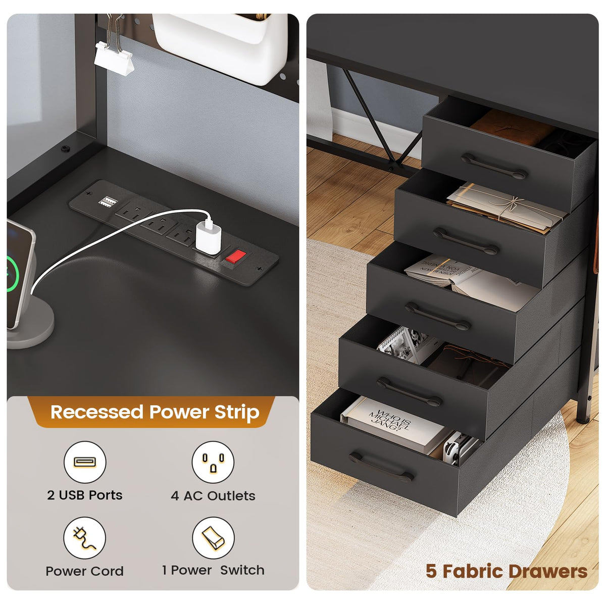L Shaped Gaming Corner Desk with Drawers I718