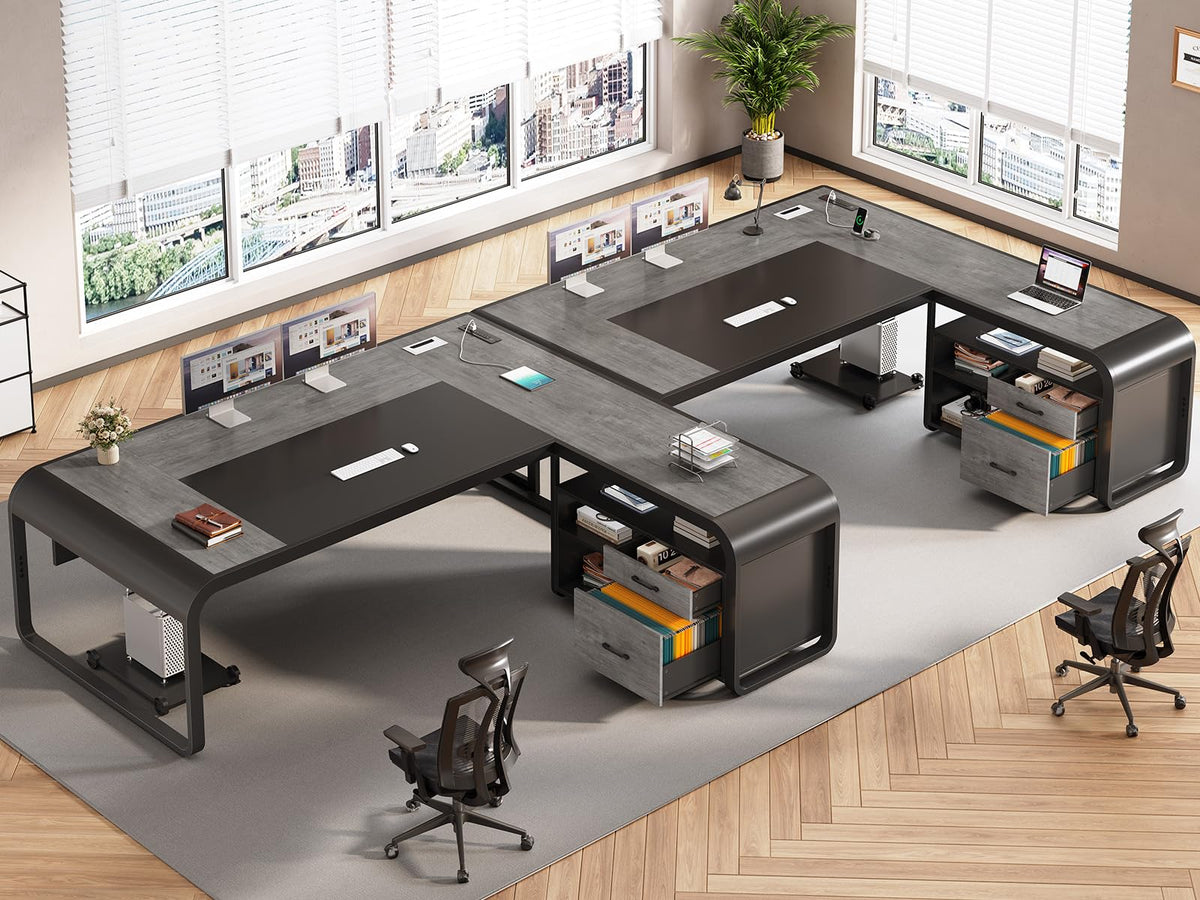 61" Grey L Shaped Desk with Drawer P665937