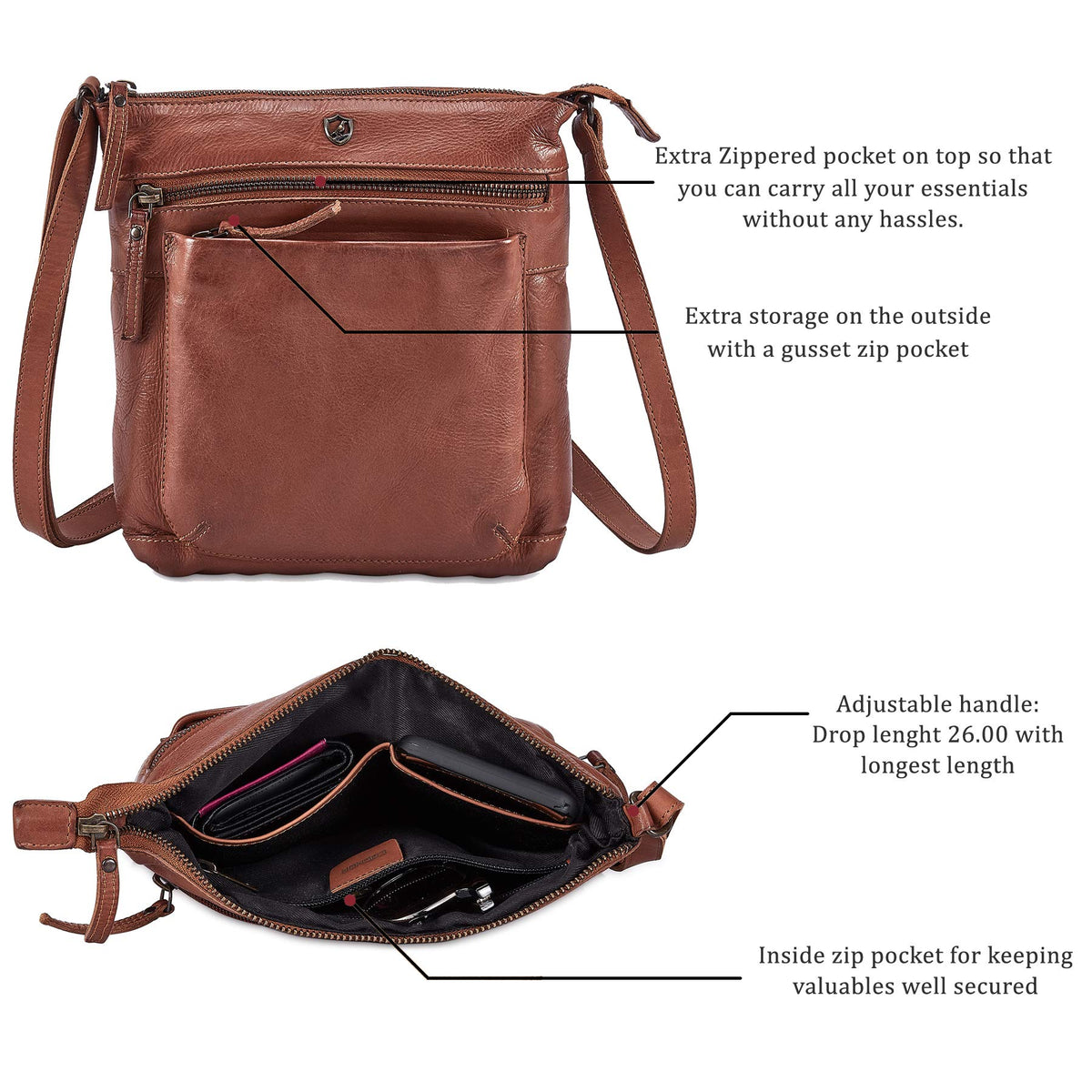 Small Genuine Leather Crossbody Bag with Adjustable Strap O2646