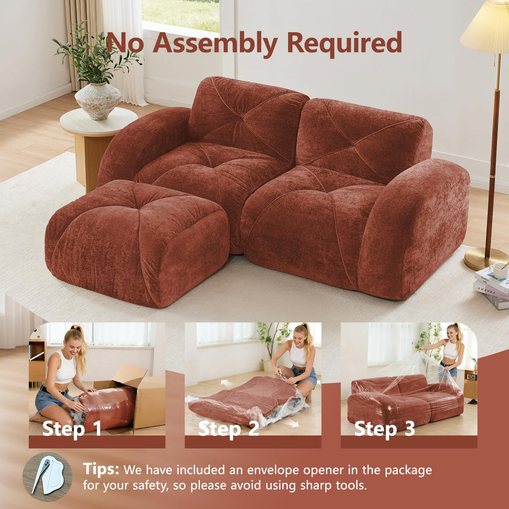 L-Shaped Velvet Sofa with Ottoman W504