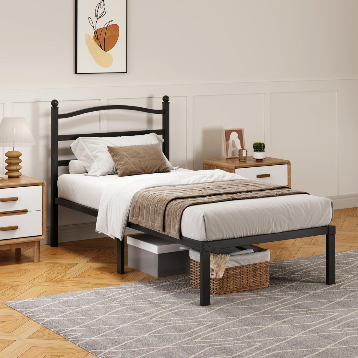14 Inch Twin Size Metal Platform Bed Frame with Headboard N819363