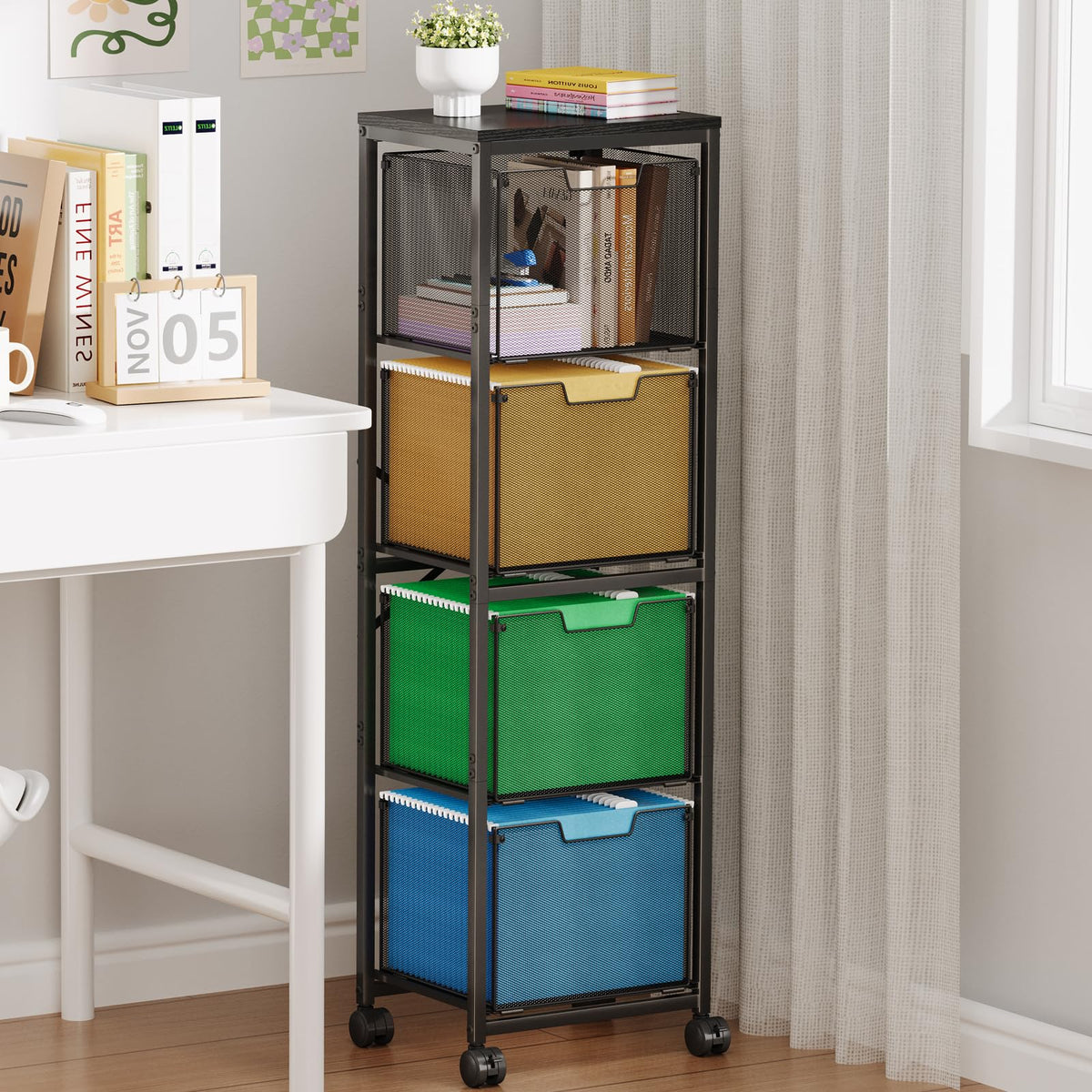 4 Drawers Black File Cabinet H6837