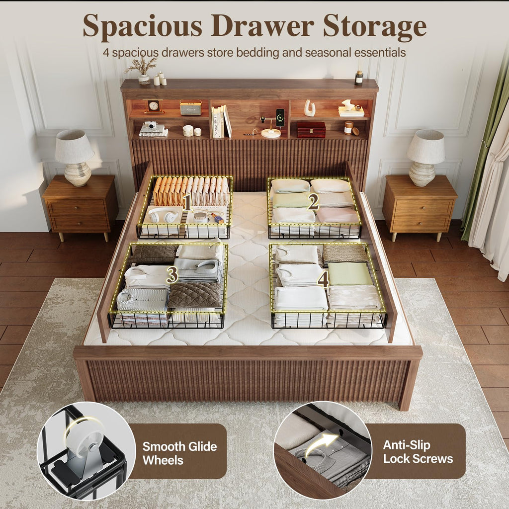 Queen Size Bed Frame with 4 Storage Drawers L5300