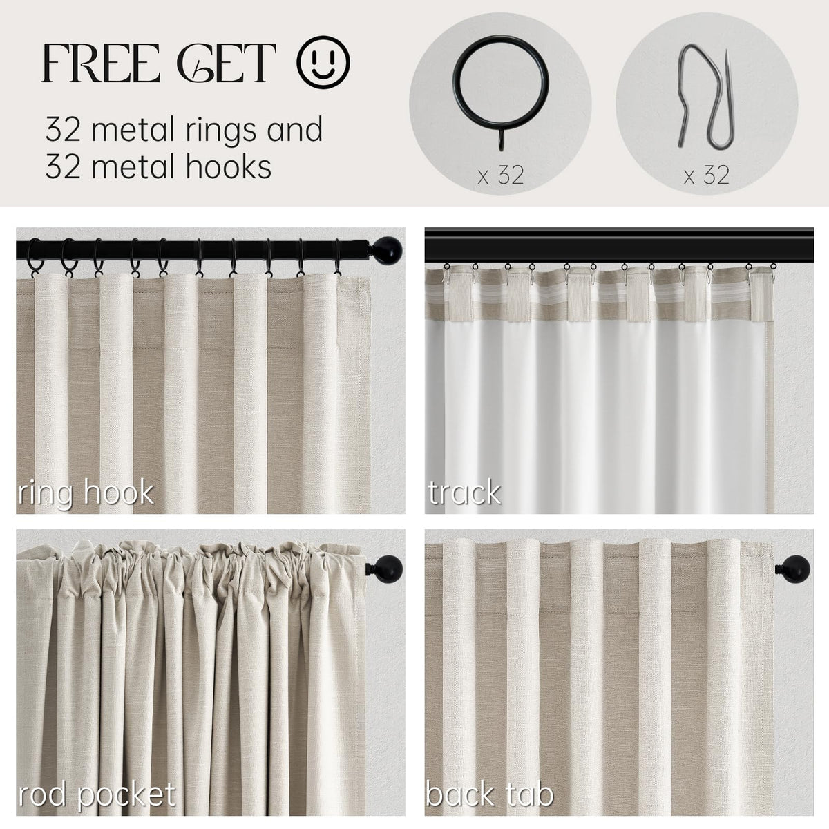Cream Linen Blackout Curtains 84 Inch Pinch Pleat G18134