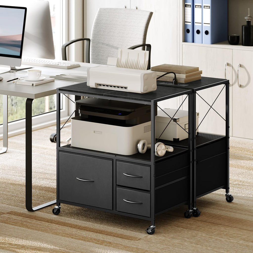 Black 3 Drawer File Cabinet with Charging Station U68356