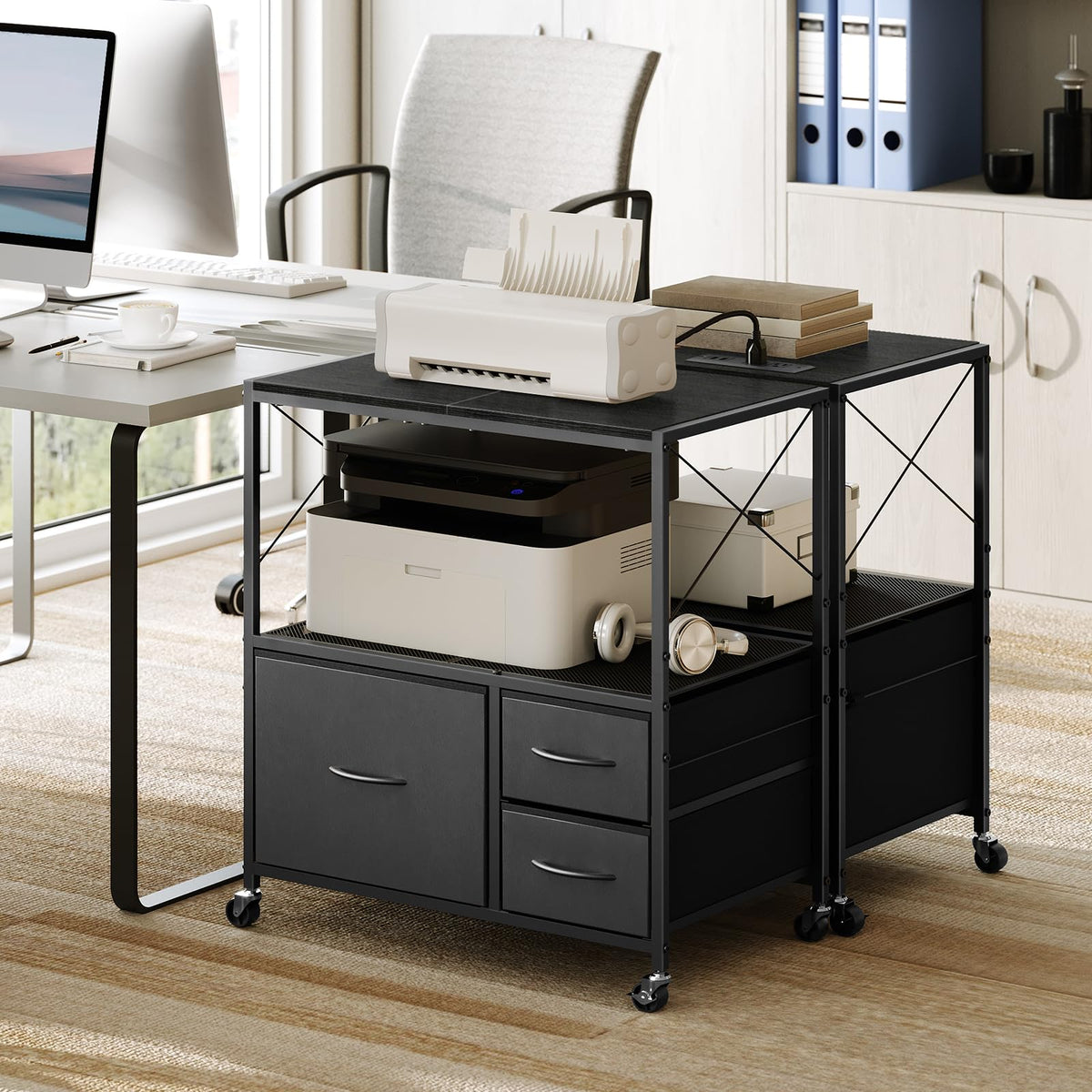 Black 3 Drawer File Cabinet with Charging Station U68356