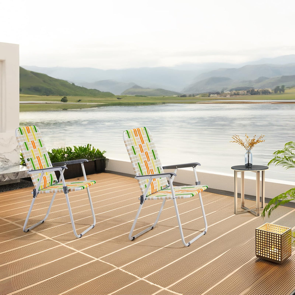 Yellow & Green Set of 2 Oversized Foldable Beach Chairs G4958