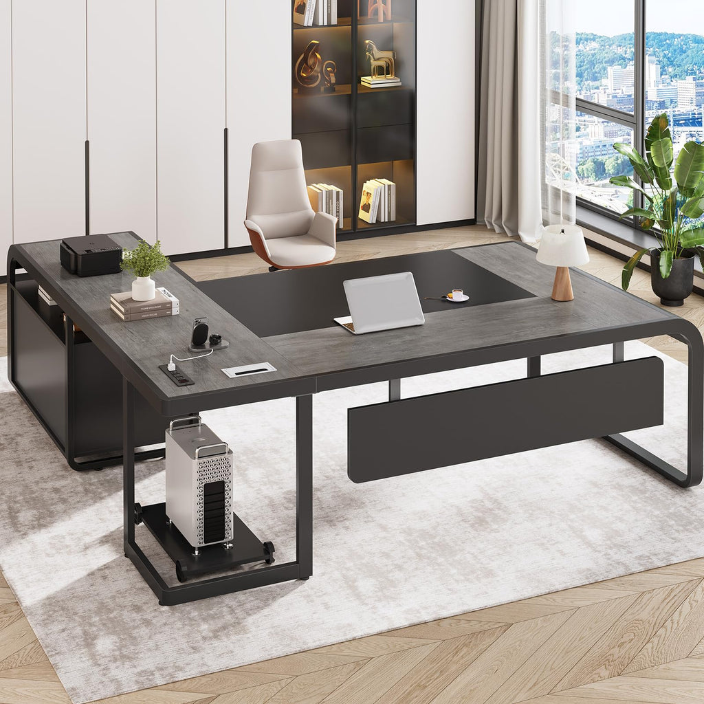 61" Grey L Shaped Desk with Drawer P665937